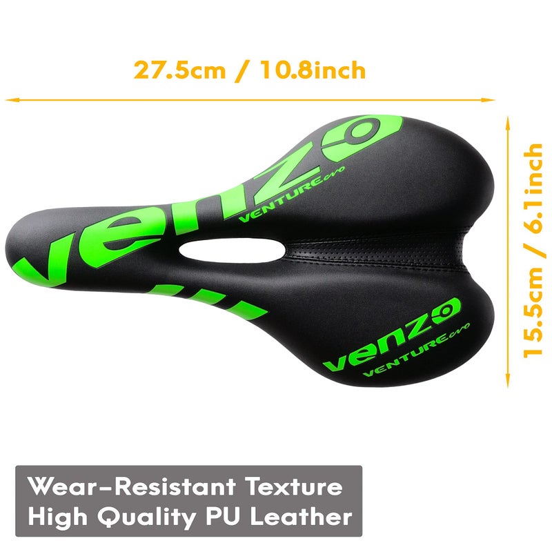 Venzo Comfortable Bike Bicycle Saddle Seat - for MTB, Road, Exercise, Trekking, Folding, Hybrid & Cruiser Bikes - XC Saddle Seat - Green - Image 2